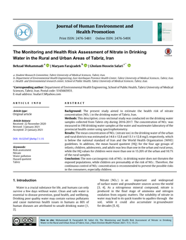 The Monitoring and Health Risk Assessment of Nitrate in Drinking Water in the Rural and Urban Areas of Tabriz, Iran