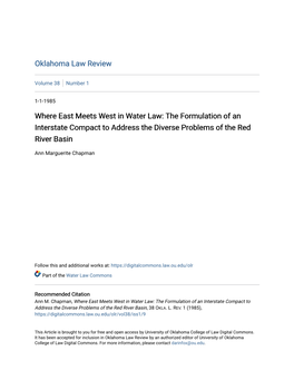 The Formulation of an Interstate Compact to Address the Diverse Problems of the Red River Basin