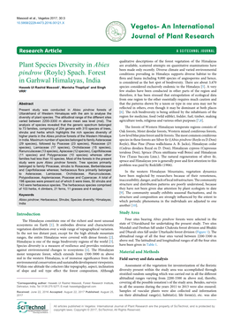 Plant Species Diversity in Abies Pindrow (Royle) Spach