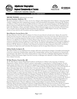 Adjudicator Biographies Regional Championship at Tacoma October 18, 2014 ⋅ Tacoma Dome ⋅ Tacoma, WA 2014 FALL CHAMPIONSHIPS