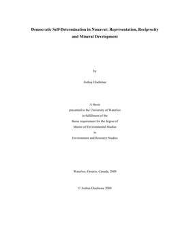 Democratic Self-Determination in Nunavut: Representation, Reciprocity and Mineral Development