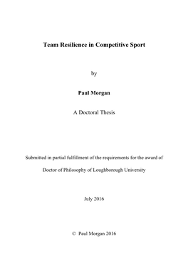 Team Resilience in Competitive Sport