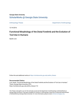 Functional Morphology of the Distal Forelimb and the Evolution of Tool Use in Humans