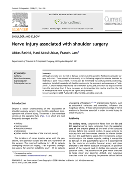 Nerve Injury Associated with Shoulder Surgery