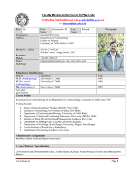 Faculty Details Proforma for DU Web-Site