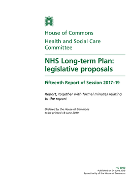 NHS Long-Term Plan: Legislative Proposals