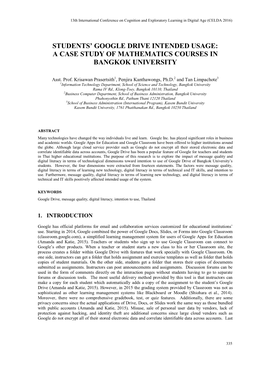 Students' Google Drive Intended Usage: a Case Study of Mathematics Courses in Bangkok University