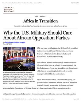 Africa in Transition » Why the U.S. Military Should Care About African Opposition Parties 5/2/14 8:12 AM