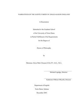 Narratives of the Saintly Body in Anglo-Saxon England