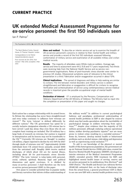 UK Extended Medical Assessment Programme for Ex-Service Personnel: the ﬁrst 150 Individuals Seen Ian P