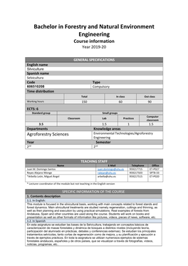 Bachelor in Forestry and Natural Environment Engineering Course Information Year 2019-20