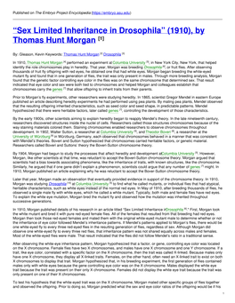 “Sex Limited Inheritance in Drosophila” (1910), by Thomas Hunt Morgan [1]