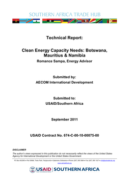 Clean Energy Capacity Needs: Botswana, Mauritius & Namibia