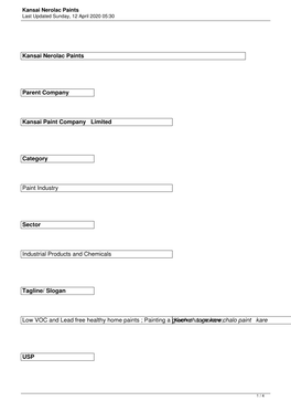 Kansai Nerolac Paints Last Updated Sunday, 12 April 2020 05:30