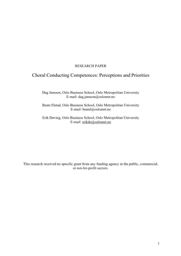 Choral Conducting Competences: Perceptions and Priorities