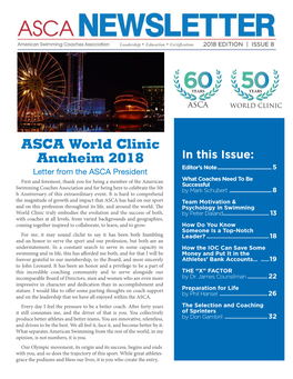 ASCA World Clinic Anaheim 2018 in This Issue: Editor’S Note