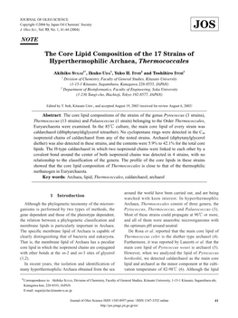 The Core Lipid Composition of the 17 Strains of Hyperthermophilic Archaea, Thermococcales