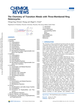 The Chemistry of Transition Metals with Three-Membered Ring Heterocycles Chung-Yang (Dennis) Huang and Abigail G