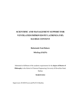 Scientific and Management Support for Ventilated Improved Pit Latrines (Vip) Sludge Content