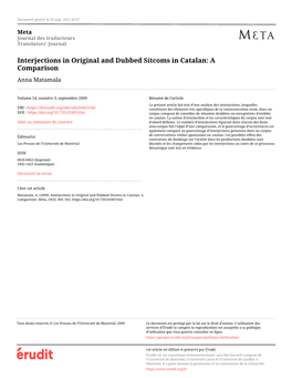 Interjections in Original and Dubbed Sitcoms in Catalan: a Comparison Anna Matamala