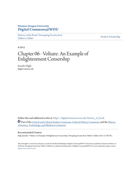 Chapter 06 - Voltaire: an Example of Enlightenment Censorship Jennifer Hight Jhight11@Wou.Edu