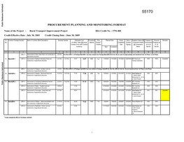 PROCUREMENT PLANNING and MONITORING FORMAT Public Disclosure Authorized