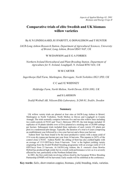 Comparative Trials of Elite Swedish and UK Biomass Willow Varieties