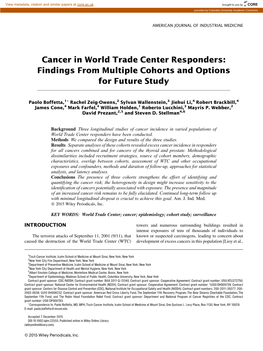 Cancer in World Trade Center Responders: Findings from Multiple Cohorts and Options for Future Study