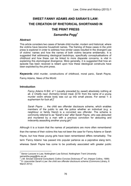 Sweet Fanny Adams and Sarah's Law: the Creation Of