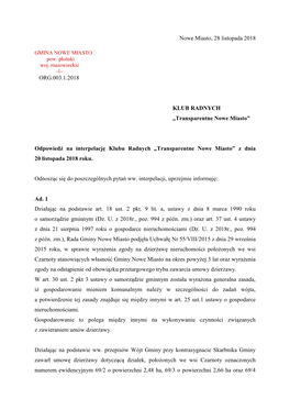 „Transparentne Nowe Miasto” Z Dnia 20 Listopada 2018 Roku