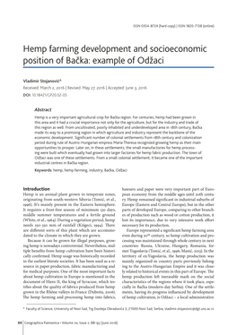 Hemp Farming Development and Socioeconomic Position of Bačka: Example of Odžaci