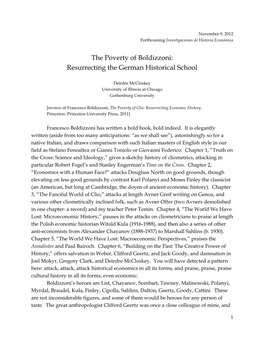 The Poverty of Boldizzoni: Resurrecting the German Historical School