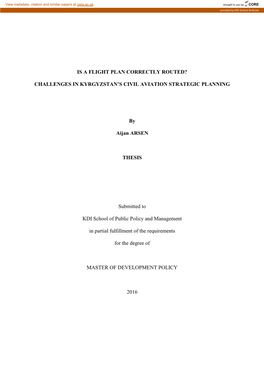 CHALLENGES in KYRGYZSTAN's CIVIL AVIATION STRATEGIC PLANNING by Aijan ARSEN THESIS Submitte