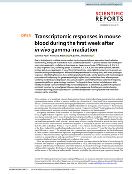 Transcriptomic Responses in Mouse Blood During the First Week After In