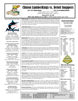 Clinton Lumberkings Vs. Beloit Snappers