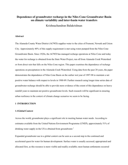 Dependence of Groundwater Recharge in the Niles Cone Groundwater Basin on Climate Variability and Inter-Basin Water Transfers Krishnachandran Balakrishnan