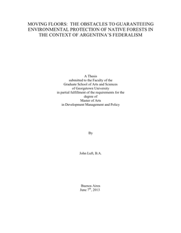 Moving Floors: the Obstacles to Guaranteeing Environmental Protection of Native Forests in the Context of Argentina’S Federalism