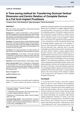 A Time-Saving Method for Transferring Occlusal Vertical Dimension And