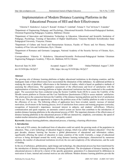 Implementation of Modern Distance Learning Platforms in the Educational Process of HEI and Their Effectiveness