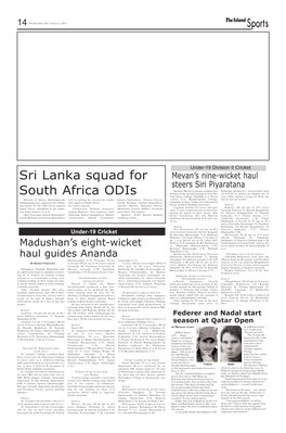 Sri Lanka Squad for South Africa Odis