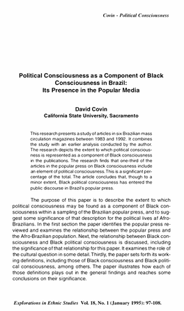 Political Consciousness As a Component of Black Consciousness in Brazil: Its Presence in the Popular Media