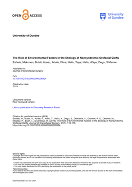 University of Dundee the Role of Environmental Factors in The