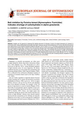 Bait Visitation by Formica Lemani (Hymenoptera: Fomicidae) Indicates Shortage of Carbohydrates in Alpine Grasslands