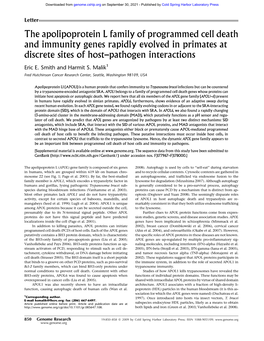 The Apolipoprotein L Family of Programmed Cell Death and Immunity Genes Rapidly Evolved in Primates at Discrete Sites of Host–Pathogen Interactions