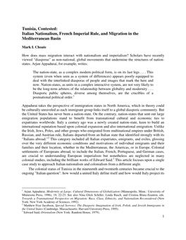 Tunisia, Contested: Italian Nationalism, French Imperial Rule, and Migration in the Mediterranean Basin