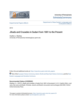 Jihads and Crusades in Sudan from 1881 to the Present