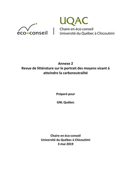 Annexe 2 Revue De Littérature Sur Le Portrait Des Moyens Visant À Atteindre La Carboneutralité