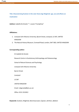 Characterizing Evulsion in the Later Stone Age Maghreb: Age, Sex and Effects on Mastication