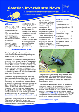 Scottish Invertebrate News the Scottish Invertebrate Conservation Newsletter April 2011