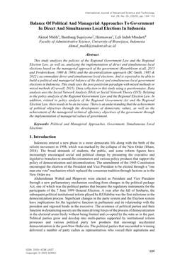 Balance of Political and Managerial Approaches to Government in Direct and Simultaneous Local Elections in Indonesia